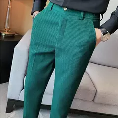 Calça waffle stretch masculina, calça reta justa, terno de festa social, roupa formal, alta qualidade, nova moda, 2022 - Wolf Magazine