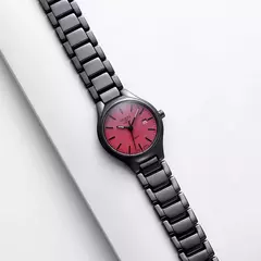 OUPAI-Relógio de quartzo design industrial para mulheres, cerâmica preta, mostrador vermelho, vestido pequeno e causal, moda, nova chegada, 2024 na internet