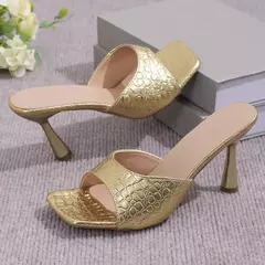 Sapatos de salto alto de strass para mulheres, sandálias de grife, chinelos sensuais, dourados, prateados, verão, novos