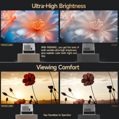 Magcubic android 14 900ansi projetor foco automático nativo 1080p suporte 8k com wifi6 bt5.4 2 + 16g filme portátil ao ar livre hy350max - comprar online