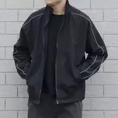 Blusão solto de retalhos masculino com bolsos, jaqueta bomber, zíper listrado, gola alta, impermeável, esportes ao ar livre, casual, outono - Wolf Magazine