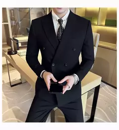 Imagem do Fato de trespassado estilo britânico masculino, negócio formal, slim fit, smoking casual, festa de casamento, conjunto de 3 peças