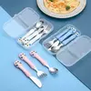 Talheres portáteis de aço inoxidável para crianças, Spoon Forks Box Utensílios de alimentação do bebê Conjunto de talheres para bebês, 3pcs