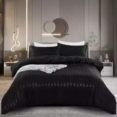 Imagem do Satin Striped Duvet Cover, sedoso como edredão, conjunto de cama de luxo, completo, rainha, rei, solteiro, duplo tamanho, marfim White Stripe
