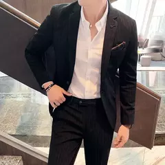 (Blazer + calças) high-end marca formal negócios xadrez terno dos homens noivo vestido de casamento cor sólida palco desempenho smoking S-7XL - Wolf Magazine