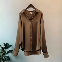 Imagem do Camisa de botão manga longa feminina, blusa de senhora do escritório, blusa casual doce, estilo coreano, moda verão, outono, inverno