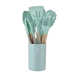 Conjunto de utensílios de cozinha com cabo de madeira, cozinhar ferramentas, utensílios de cozinha, pá, colher, prático, comestível, madeira, 12pcs - loja online