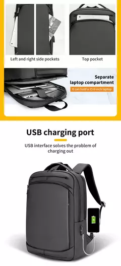 Qualidade PU Coberto Preto Cinza High School Use 16,5 polegadas Viagem Negócios USB Laptop Mochila - Wolf Magazine