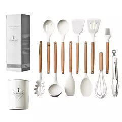 Conjunto De Panelas De Silicone Antiaderente, Utensílios De Cozinha, Espátula, Pá, Batedores De Ovo, Cabo De Madeira, Ferramenta De Cozinha, Utensílios De Cozinha, 12Pcs - Wolf Magazine