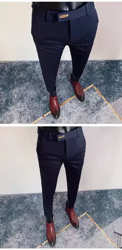 Calça formal de negócios casual masculina, slim fit, cor sólida, terno de festa de casamento, escritório, verão na internet
