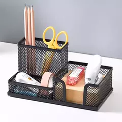 Suporte De Caneta De Metal Criativo, Organizador De Papelaria De Mesa, Suporte De Lápis, Rack De Armazenamento De Arquivo, Caixa De 3 Grelha, Acessórios De Escritório - Wolf Magazine