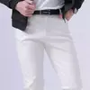 Calça de couro PU escolhida pelos homens, estilo rock, boate, dança, faux slim fit, calça magrinha, moda