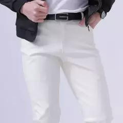 Calça de couro PU escolhida pelos homens, estilo rock, boate, dança, faux slim fit, calça magrinha, moda