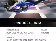 Bburago 1:43 mercedes 2024 amg w15 e desempenho simulação estática modelo de liga fundida f1 corrida fórmula carro brinquedos na internet