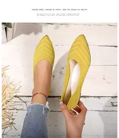 Imagem do Sapatos baixos de dedo apontado para mulheres, Cor sólida, Sapatos de malha, Mocassins casuais, Sapatilhas respiráveis