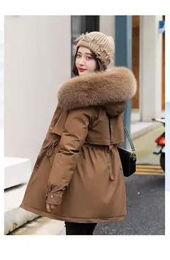 Parka longa de lã com capuz feminino com gola de pele, casaco fino, roupas acolchoadas, neve quente, moda inverno, novo, 2023 na internet