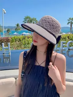 Imagem do Respirável Sunshade Bow Sunscreen Sun Hat, Simplificado Outdoor Universal, chapéu de palha oco, nova moda coreana, 2024