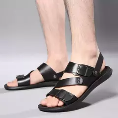 Moda Confortável Sandálias Masculinas Cor Sólida Open Toe Mens Sandálias De Couro 2023 Novos Chinelos De Praia para Calçado De Couro Masculino - comprar online