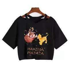 Disney o rei leão colheita topo t camisa recortada harajuku camiseta hakuna matata tshirt feminino topo t roupas femininas - comprar online