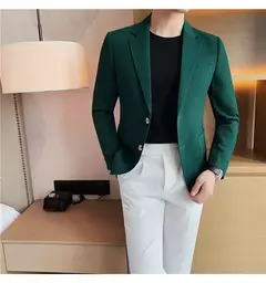 Imagem do Casaco de peito único masculino, blazer slim fit, blazers grandes, casacos elegantes de luxo, outwear casual coreano para casamento