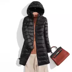 Casaco Puffer Longo Embalável Ultra Leve para Mulheres, Casaco Fino Coreano com Capuz, Feminino, Plus Size, 5XL, 6XL, 7XL, Outono, Inverno - loja online