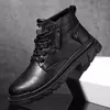 Botins de couro retrô masculino, fundo grosso, top alto, casual, chelsea, deserto, impermeável, trabalho, masculino, outono, inverno