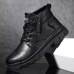 Botins de couro retrô masculino, fundo grosso, top alto, casual, chelsea, deserto, impermeável, trabalho, masculino, outono, inverno