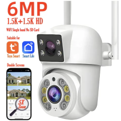 Tuya 8mp wifi câmera ip ptz lente dupla tela dupla detecção manual cor cheia visão noturna câmera de vigilância segurança ao ar livre - comprar online