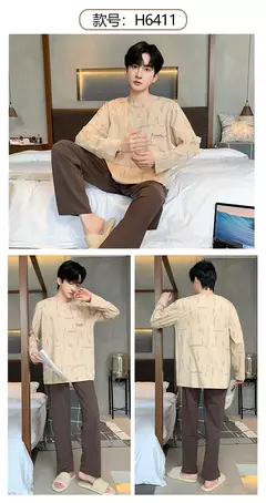 Pijama de algodão de duas peças masculino, calça de manga comprida, traje caseiro, estudante e adolescente, novo outono - Wolf Magazine