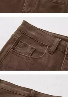 Imagem do Fenda Lateral Micro Flared Jeans, Jeans de Cintura Alta, Calças Franjas Emagrecedoras, Cor Café, Fundo de Sino, Marrom, Novo, Primavera, Outono, 2022
