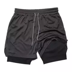 Calções masculinos de dupla camada para ginástica, secagem rápida, esportes, treino, jogging, deck duplo, 2 em 1, verão - loja online