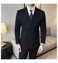 Fato de trespassado estilo britânico masculino, negócio formal, slim fit, smoking casual, festa de casamento, conjunto de 3 peças - Wolf Magazine