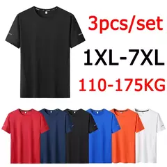 Homens de secagem rápida extragrande em torno do pescoço camiseta de manga curta, verão camisetas esportivas, fitness correndo t-shirt, plus size, 6XL, 7XL, 3pcs - Wolf Magazine