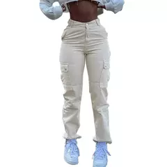 Calças monocromáticas para mulheres, calças simples com zíper frontal, cintura alta, streetwear com vários bolsos, slim fit, moda streetwear, Y2k - Wolf Magazine