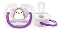 Chupeta Avent Ultra Air 0-6 Meses Menina Pinguim Rosa Lilas - comprar online