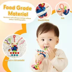 Desenvolvimento De Silicone Chocalho Teether Brinquedos, Montessori, Puxar Cordas Jogos, 1 Ano Brinquedos De Dentição Para Bebês, 6 12 Meses - comprar online