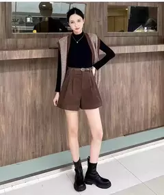 Shorts de veludo emagrecedor cintura alta feminino, cor café, calças botas na moda, outono e inverno, nova chegada, 2023 - Wolf Magazine