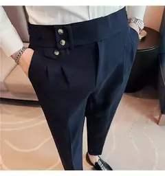 Calça formal de botão de cintura alta estilo britânico masculina, terno casual empresarial, calça de escritório, monocromática, alta qualidade, nova, primavera - loja online