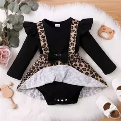 Vestido de bebê recém-nascido com arco, manga comprida, vestidos leopardo, roupas Onesie, moda infantil, macacão bonito, 0-18Months, outono - comprar online