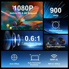 Projetor Magcubic HY450 com deslocamento automático ultra curto 1080P 8K foco eletrônico 900 ANSI Air Mouse assistente de voz H716 - comprar online