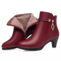 Botas de inverno de couro macio para a mamãe, Sapatos de plataforma pretos eleg na internet