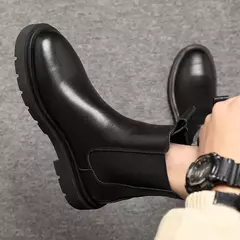 Chuteira de plataforma preta masculina, bota de tornozelo, sapato de escorregar, moda, outono, inverno, novo, 2022 - Wolf Magazine