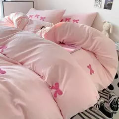 Cute Pink Bows Embroidery Duvet Cover Set, Conjuntos de cama 3D Confortável Rainha Consolador, capas macias para meninas, crianças, adolescentes