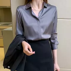 Primavera e Verão das Mulheres Manga Longa Commuter Profissional Sólida Chiffon Camisa Mulheres Tops Blusa Mulheres Camisas De Mujer C348