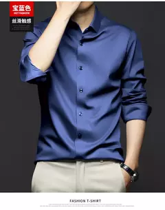 Camisa de seda gelo manga longa masculina, slim fit, suave, anti-rugas, sem engomar, cor sólida, camisas de luxo, 6XL