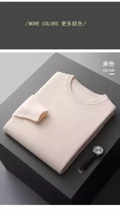 Pulôver masculino de malha com mangas compridas, suéter 100% lã merino, top casual básico de cor sólida, moda - loja online