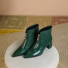 LeShion da Chanmeb-Botas femininas de couro genuíno, crocodilo verde, zíper frontal, dedo pontudo, bota curta para senhora, tamanho 33-40, novo - comprar online