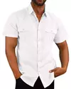 Camisas masculinas de linho de algodão de manga curta, monocromáticas, gola alta, casual estilo praia, plus size