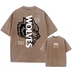 Lobos escuros Vintage lavados camisetas para homens, musculação em ginástica, roupas masculinas extragrandes, fitness no verão, treino - loja online
