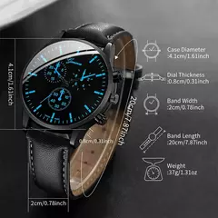 Imagem do 3 Pçs/set Homens Relógios de Negócios Casual Pulseira de Couro Analógico Masculino Relógio de Quartzo Colar Pulseira Conjunto